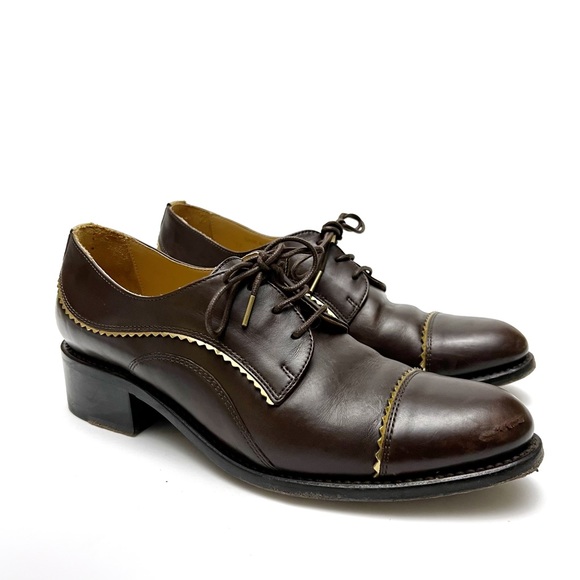 The Office of Angela Scott Shoes - The Office Of Angela Scott Ms. Neale Brown Leather Heeled Oxford Shoes EU 39